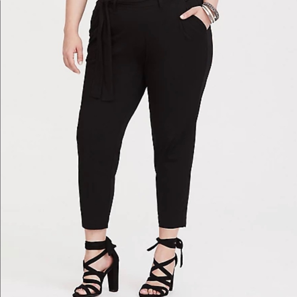 Black Tapered Leg Front Tie Pants